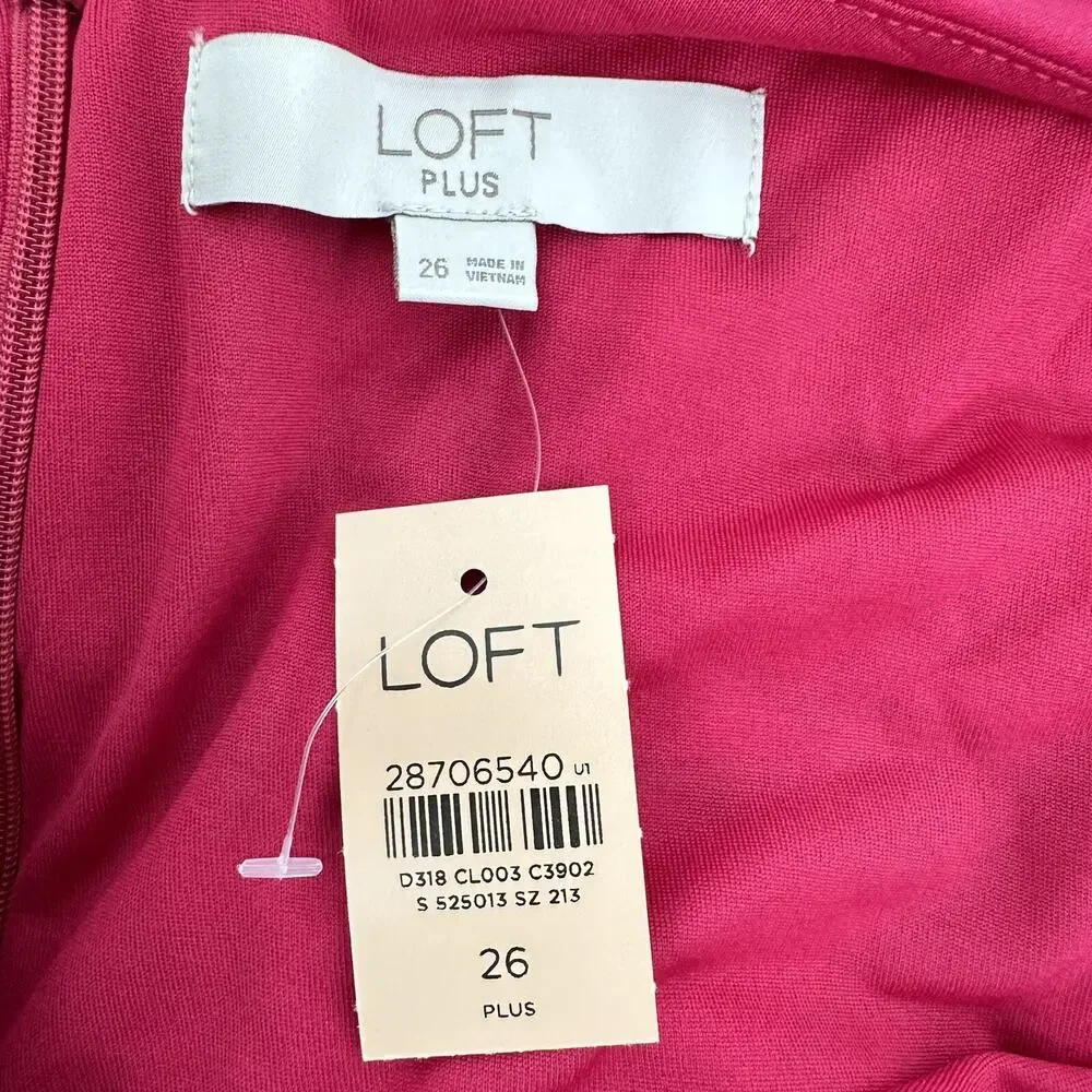 NWT Ann Taylor Loft Midi Dress‎ Plus Size 26 4X Pink Floral Short Sleeves Jersey